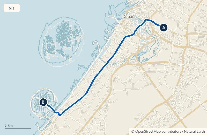 DXB → Palm Jumeirah (area centre)